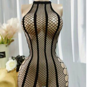 Black Knitted Fishnet Swim Cover-Up Dress